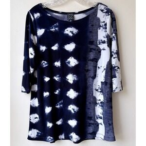 Ciara Sun Woo Tunic Top XS Blue Celestial Flowy Boat Neck 3/4 Sleeves